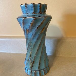 SAVOY Art Pottery Hand Decorated Aqua & Swirled Gold Vase - 24 Karat Gold